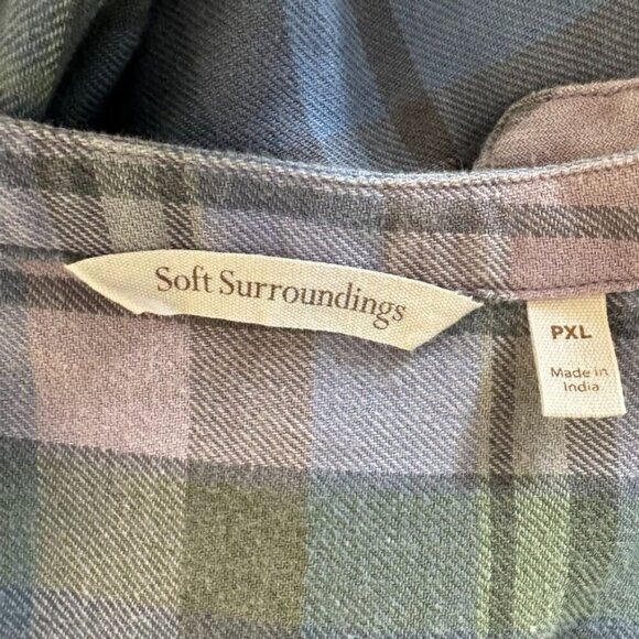 Soft Surroundings Serissa 1005 Cotton Flannel Green Lavender Blue Plaid Blouse - Picture 10 of 13